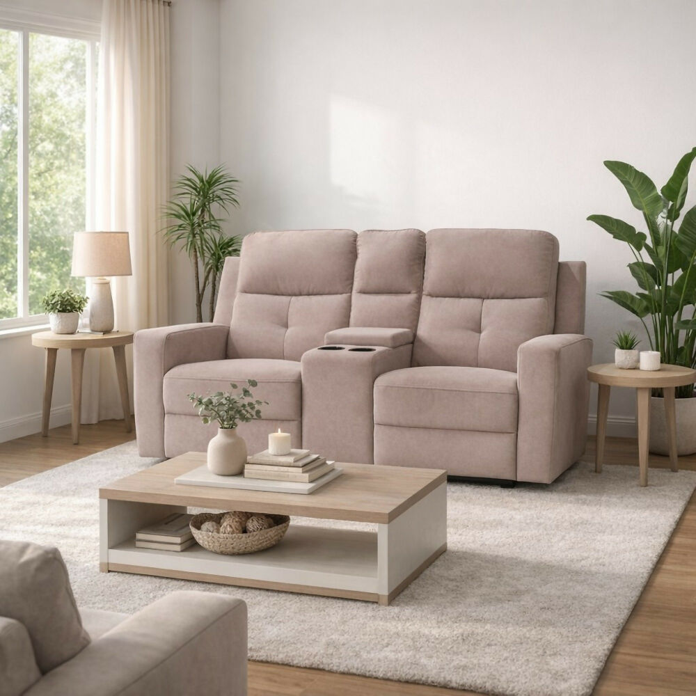 Sofa Electrico 2 Puestos con consola Tela Khaki Tacio