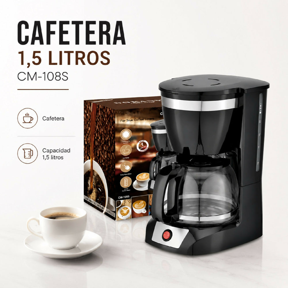 Cafetera Electrica Anti Goteo 1.5 Litros CM-108S Maquina De Cafe
