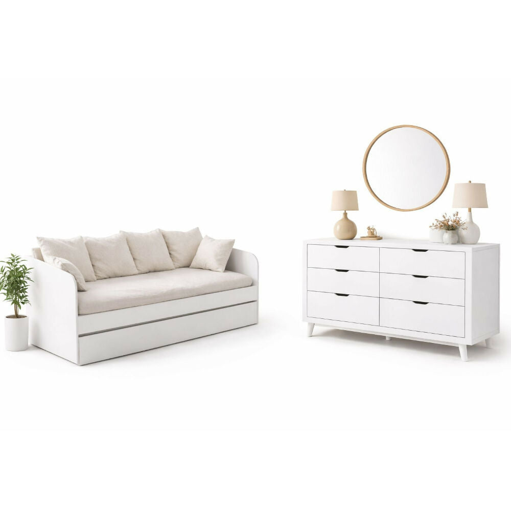 Combo Sofá Cama Atlanta Blanco + Cómoda Dakar Blanca