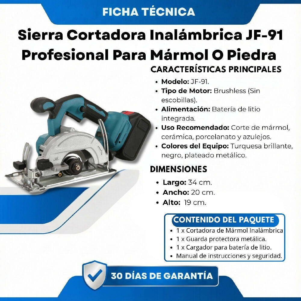 Sierra Cortadora Inalámbrica Jf-91 Profesional Para Mármol O Madera