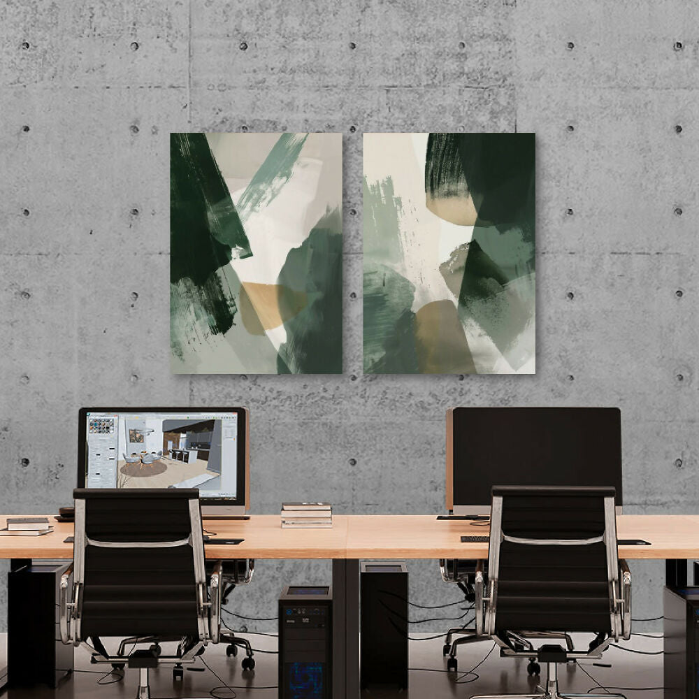 Cuadro Diptico Canvas Abstracto Verde 70 X 50 X 2 Cms