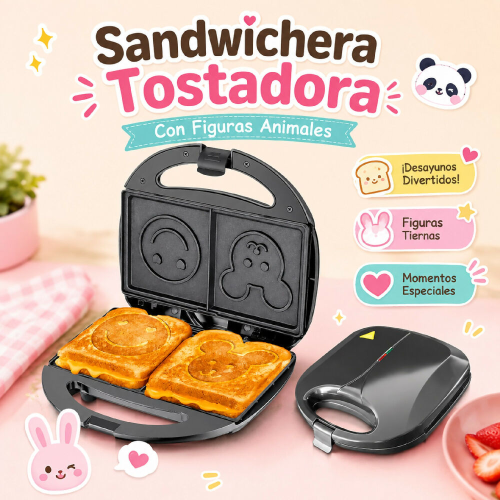 Sandwichera Eléctrica Con Figuras De Animales Tipo Tostadora Intercambiables