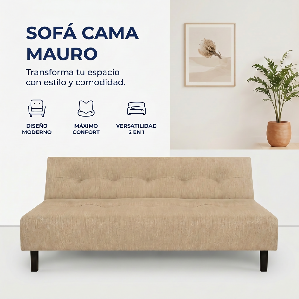 Sofá Cama Mauro Tela, Color Beige