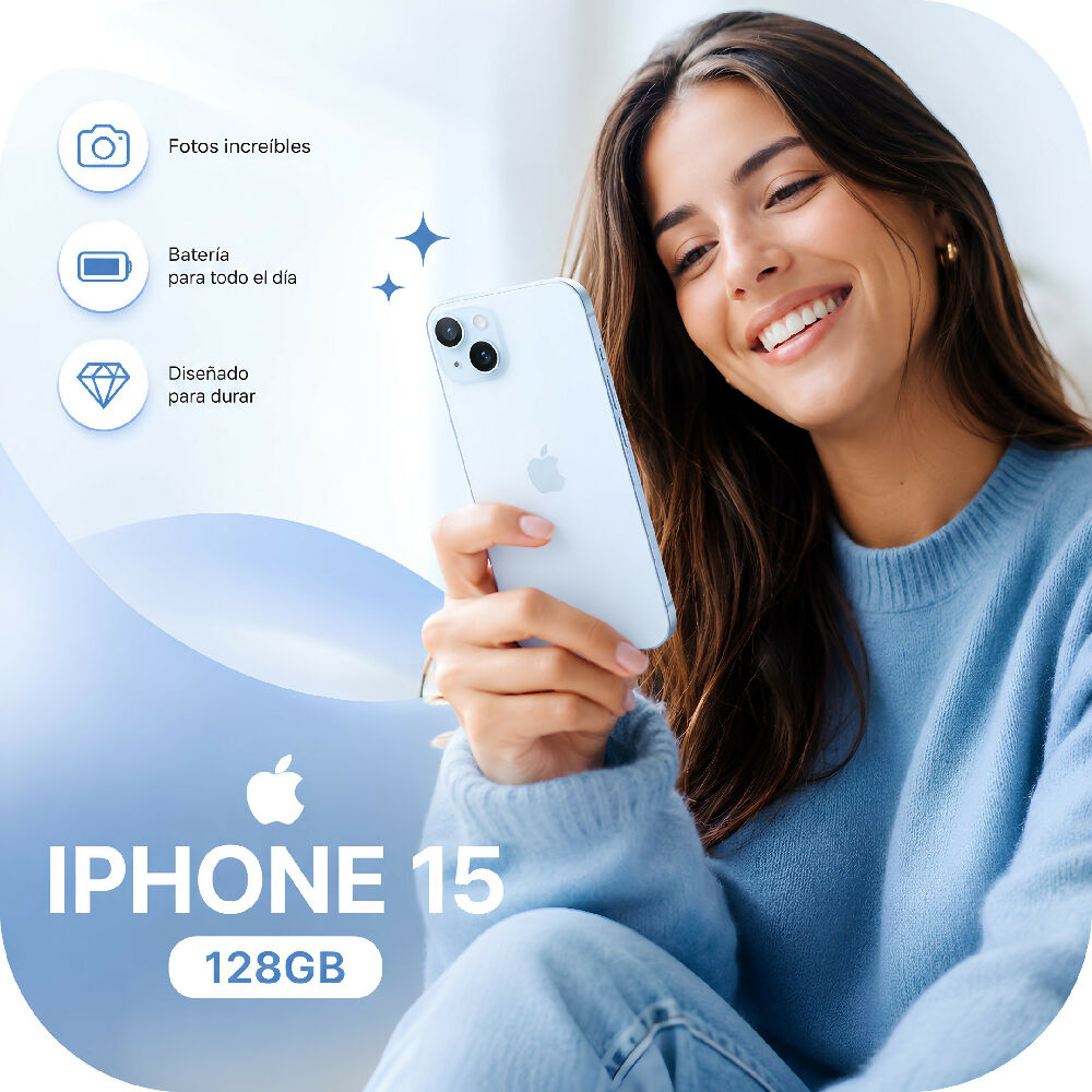 Celular Apple IPhone 15 128gb + Obsequio Vidrio Templado Y Forro Protector Celeste