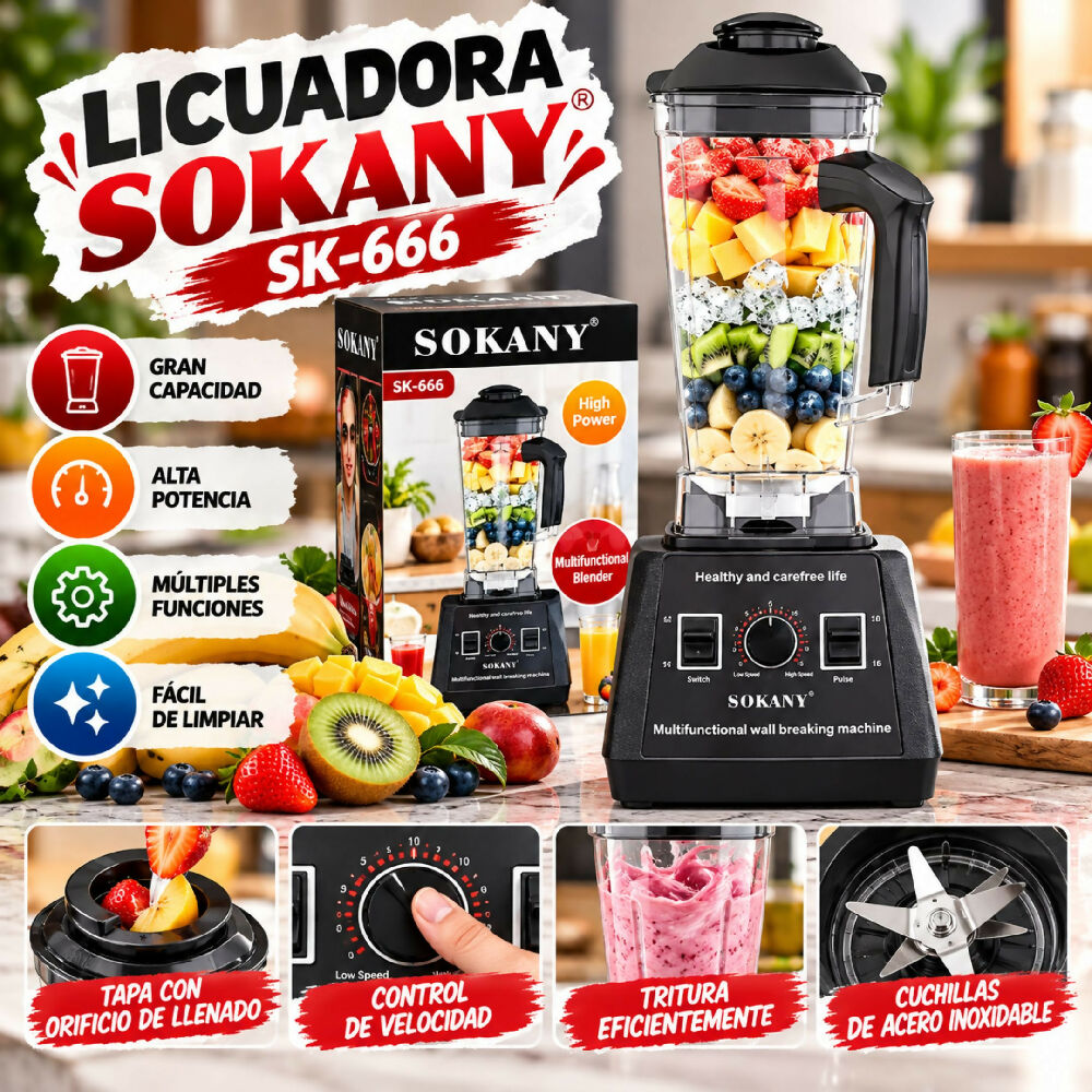 Licuadora Industrial De Alta Potencia Sokany SK-666 Negro