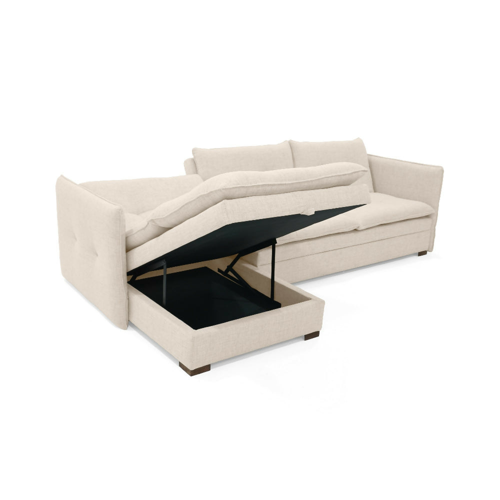 Sofa Cama en L Napoles 269x146x80 Con Baul Derecho Tapizado Trigo