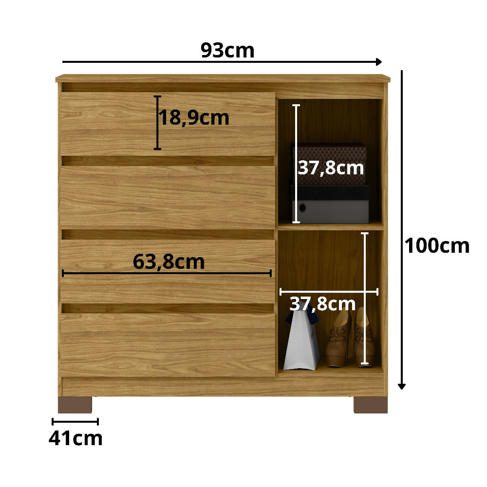 Cómoda 4 cajones 1 puerta Borneo - Almendra