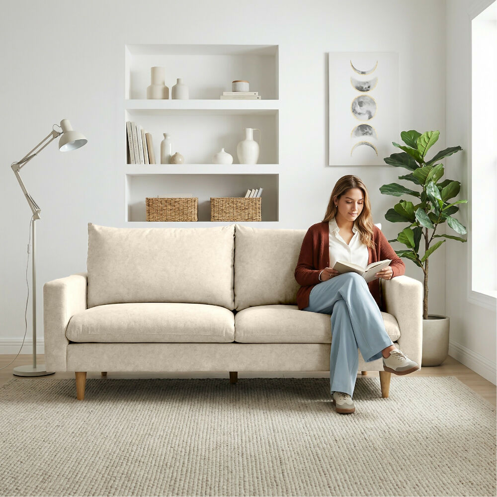 Sofa Louisiana 3 Puestos 195x81x93 Tela Beige