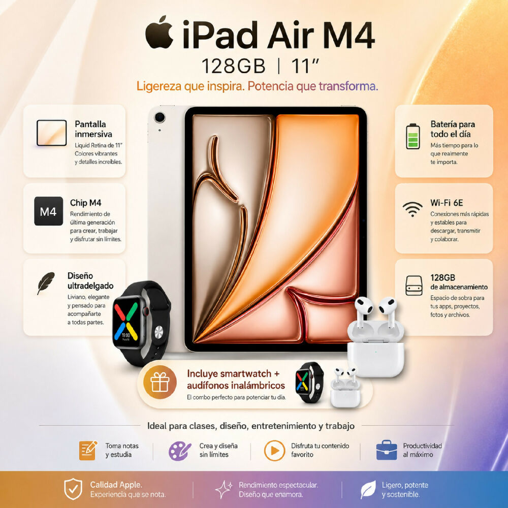Tablet Apple Ipad Air M4 De 11 Pulgadas 128gb Wifi Diseño Ultrafino Plateado + Obsequio