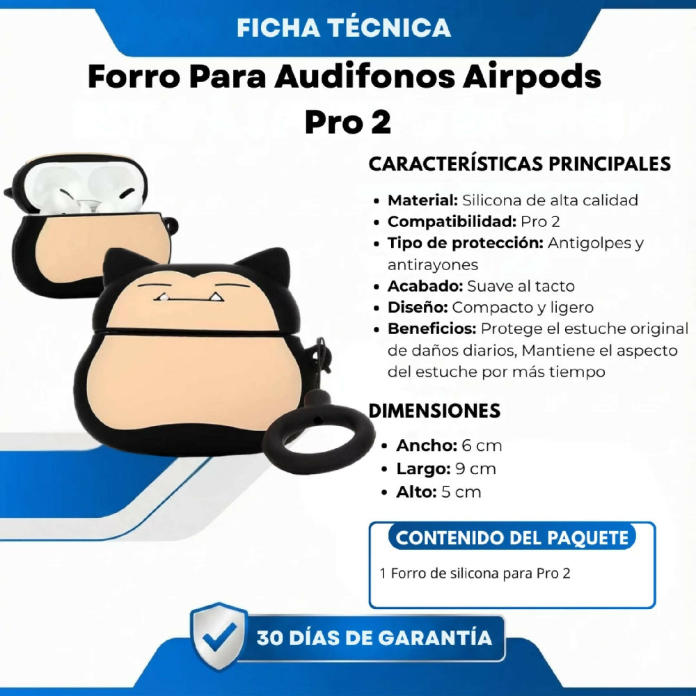 Forro Para Audifonos Airpods Pro 2 Diseño Snorlax Y Protección Anticaídas