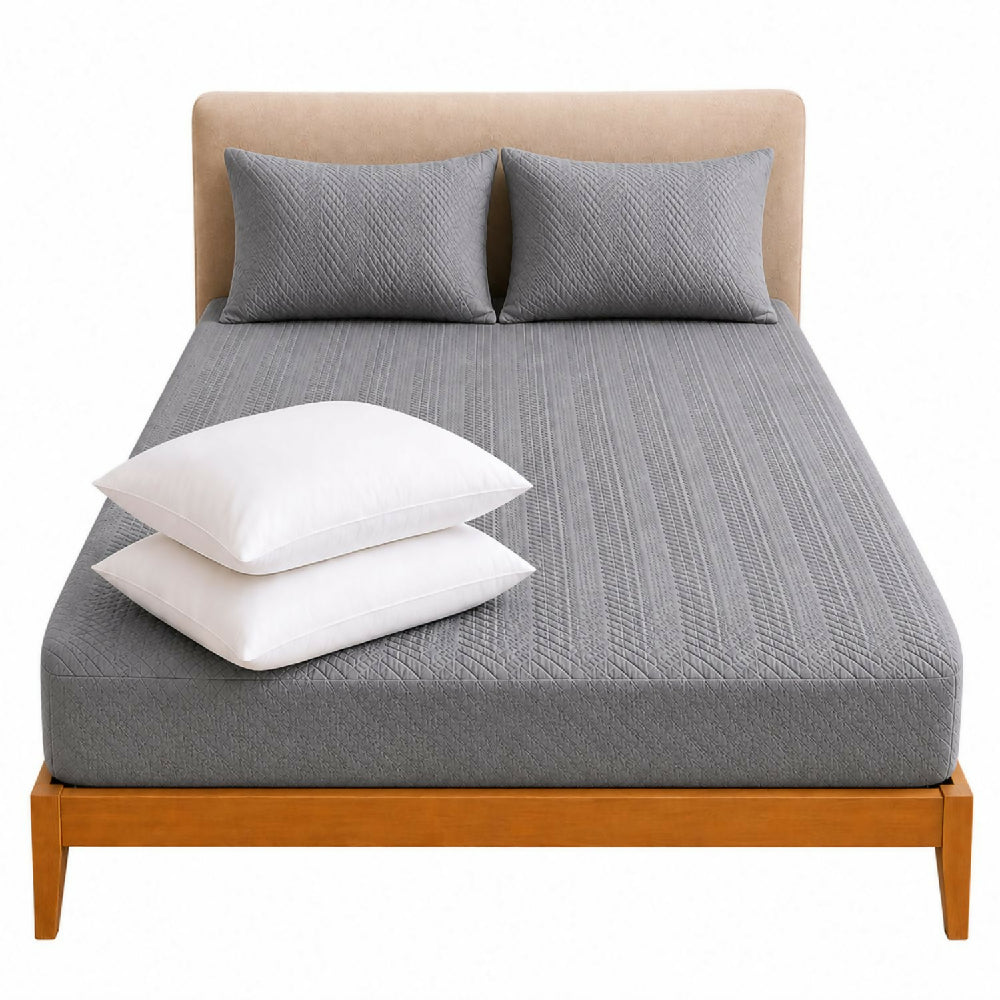 Combo protector colchon + 1 almohada siliconada sencillo gris