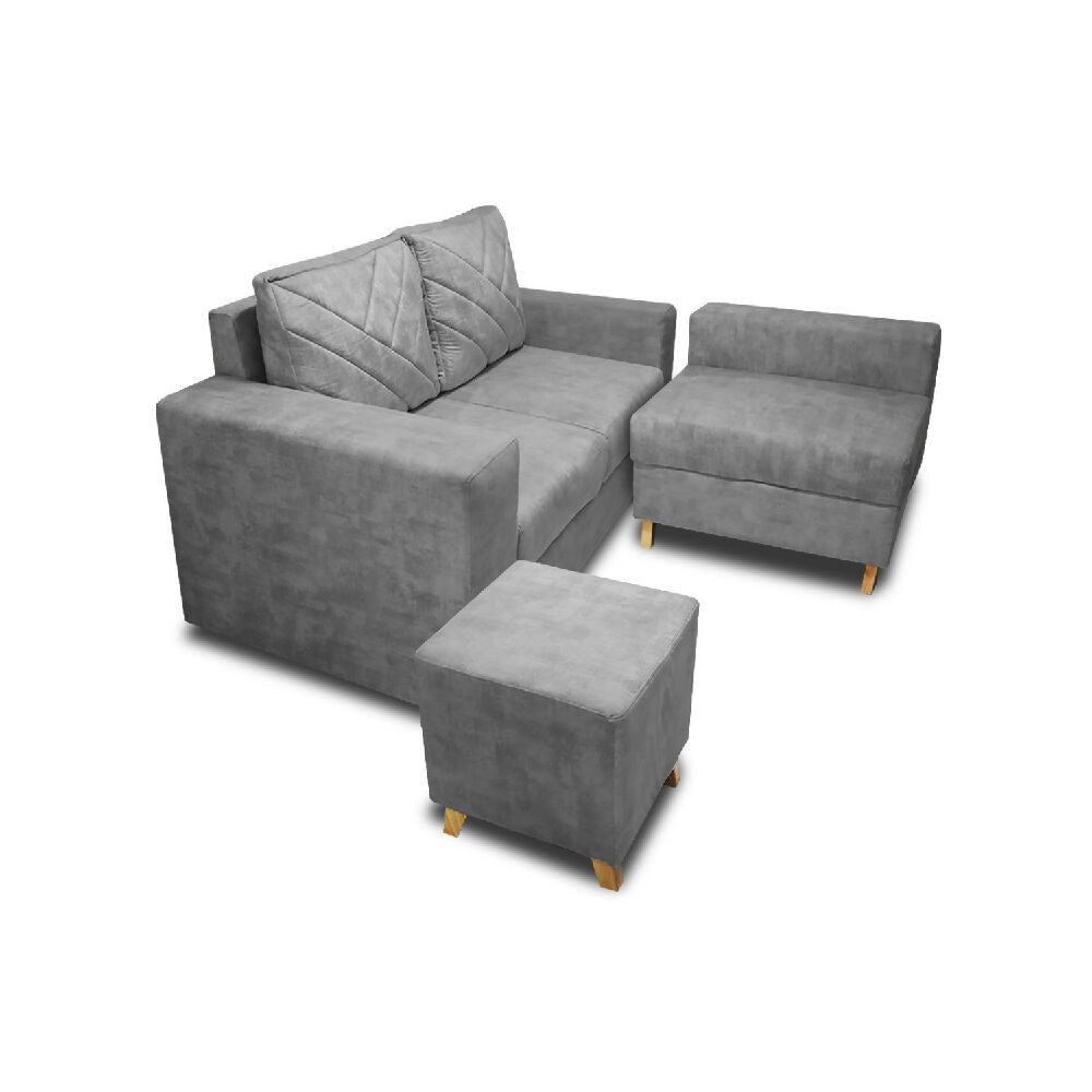 Sala Amsterdam + Silla + Puff en Tela Amigable Con Mascotas 150X72X155 Cm Gris