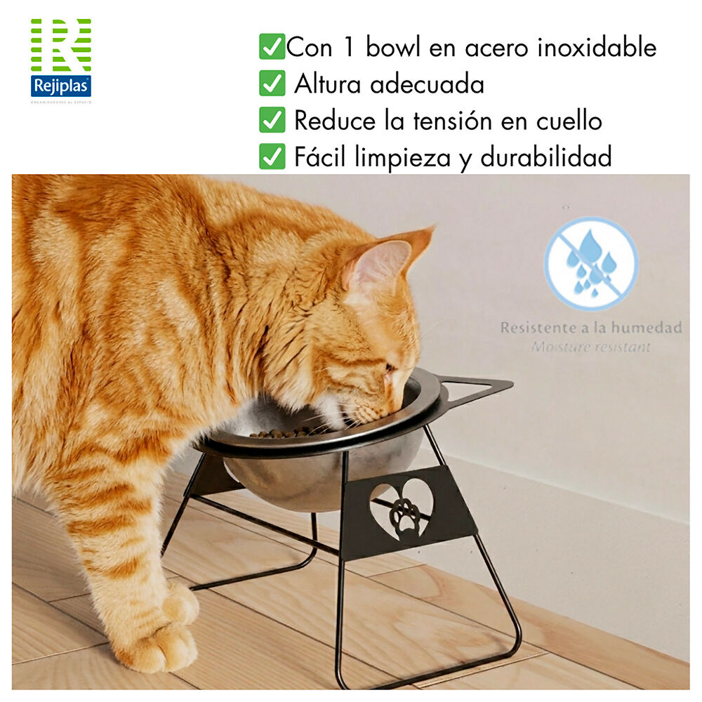Comedero Para Gatos Elevado Con Bowl Acero Inoxidable Rejiplas