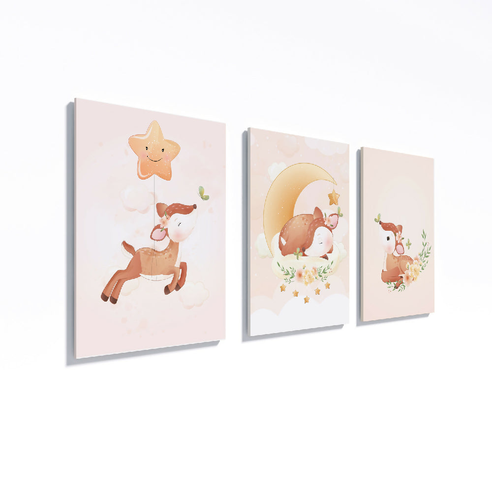 Cuadros decorativos Triptico Baby Venados 30x40