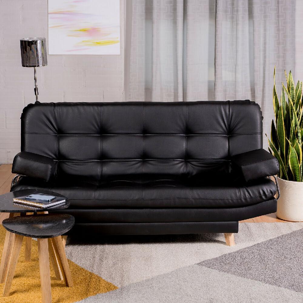 Sofá Cama Valencia Sintético Negro 3 Puestos