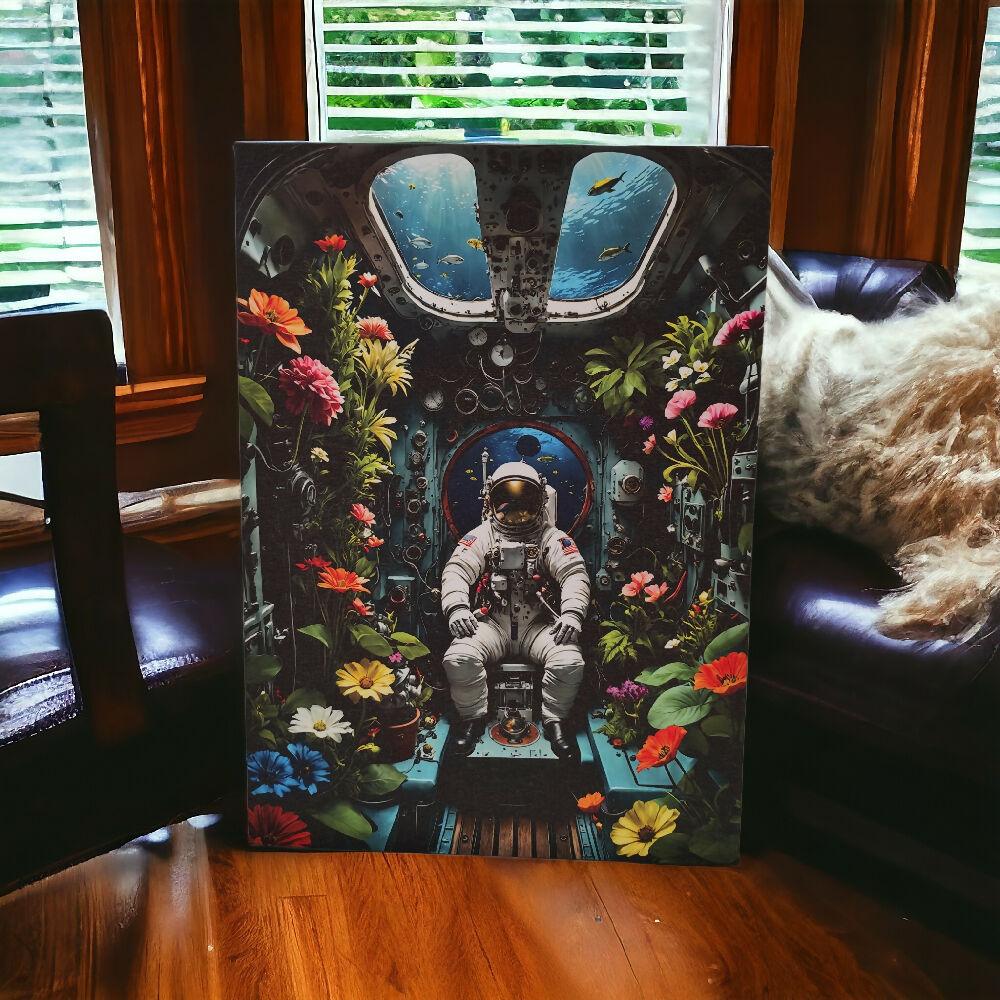 Lienzo Cuadro Arte Astronauta Botánico El Oasis Espacial 60X43CM