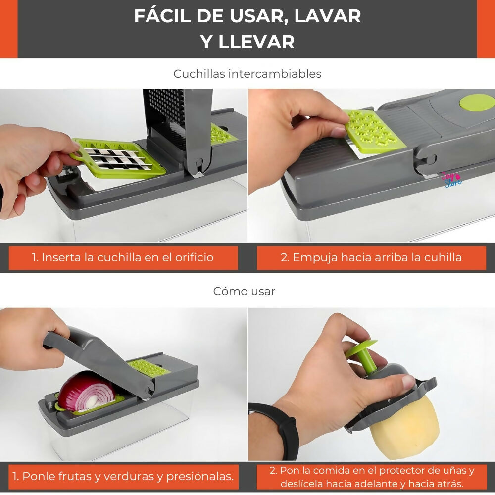 Cortador Picador Rallador Mandolina Verduras Ayudante 12 En 1