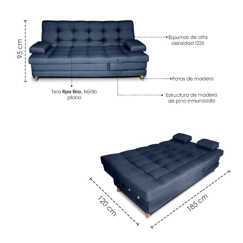 Sofá Cama 5 Posiciones Balmain Multifuncional Tela Plomo