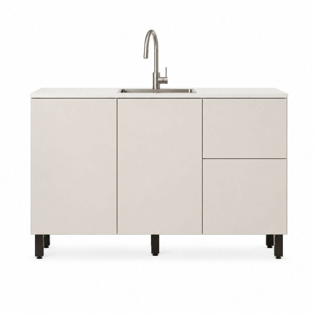 Cocina 120 cm Dominica 5 Puertas 2 Cajones - Natural/Blanco Apagado