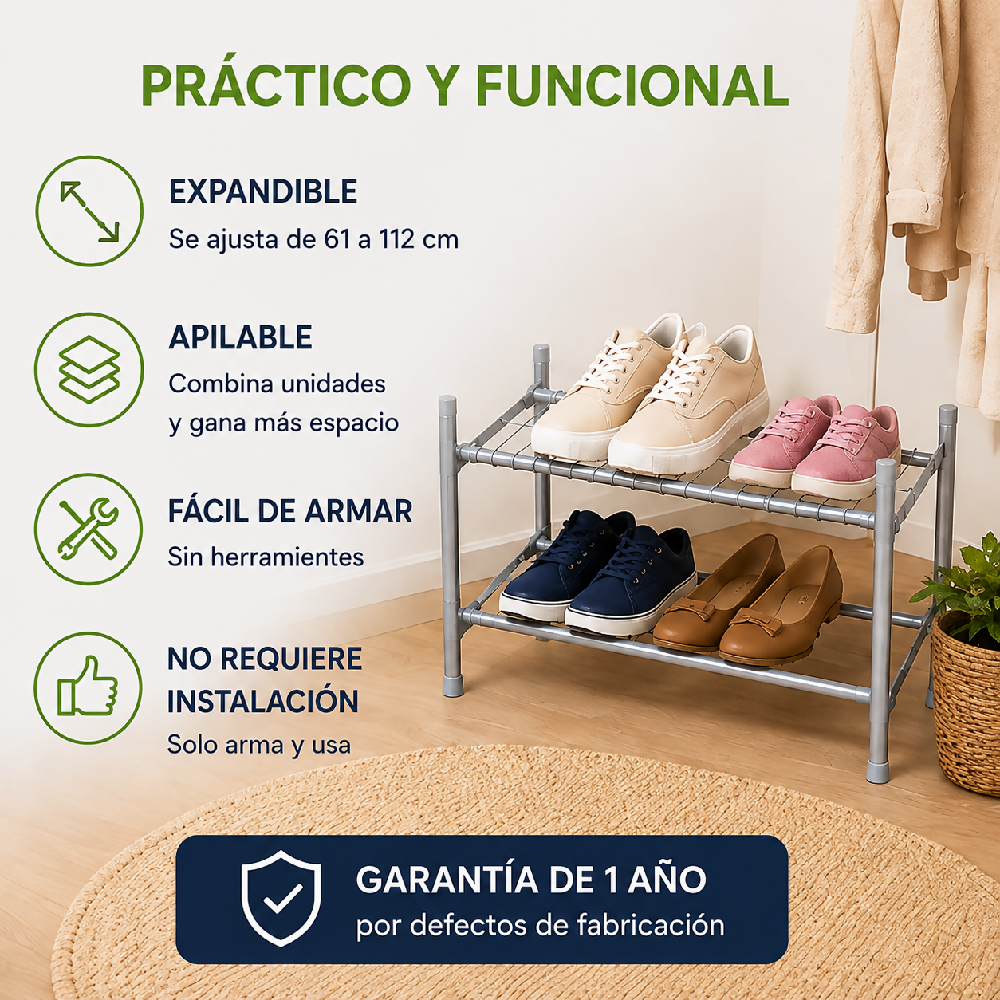 Zapatero Expandible Rejiplas 2 Niveles Ajustable y Apilable