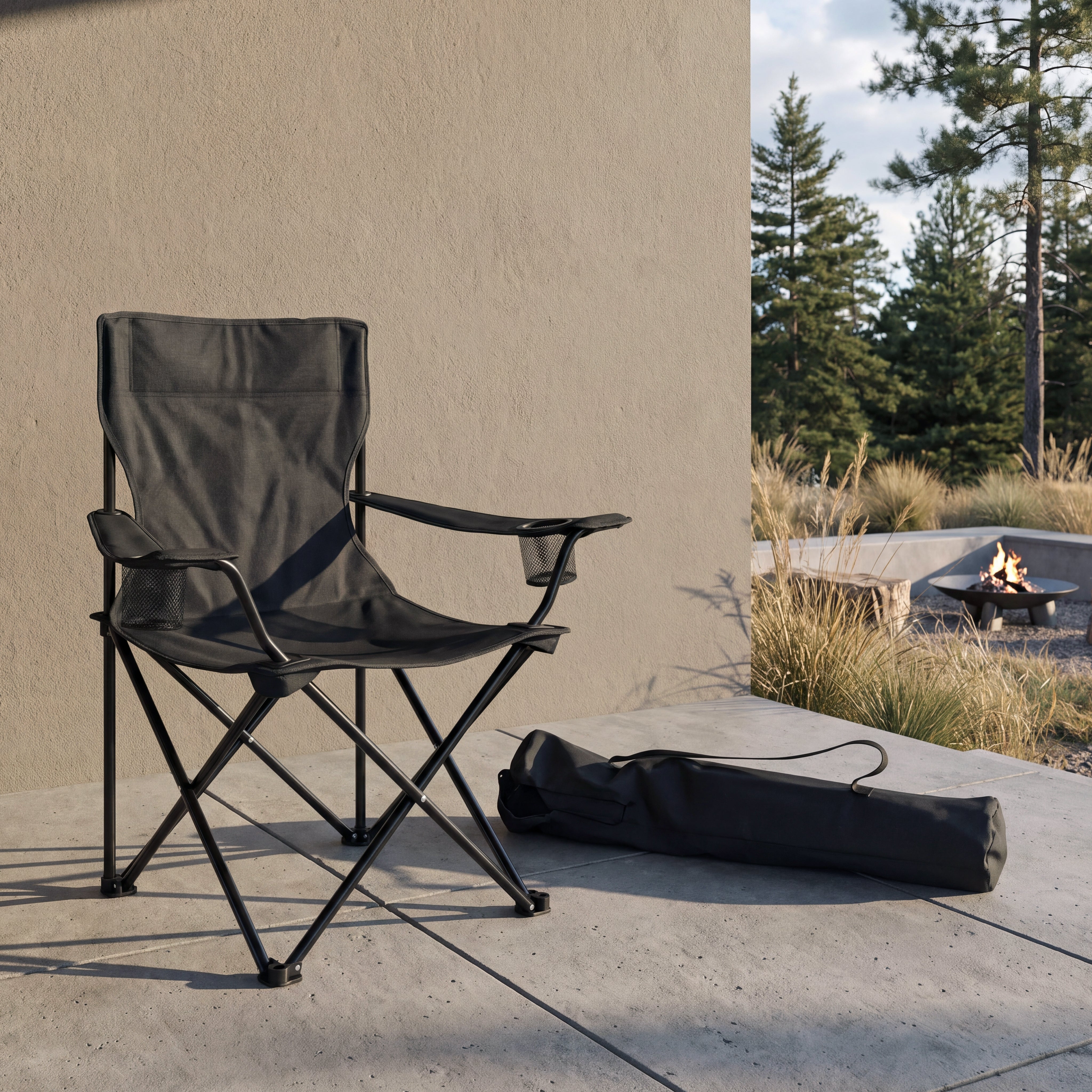 Silla Plegable Camping Tanzania, Negro, Incluye Bolsa de Transporte