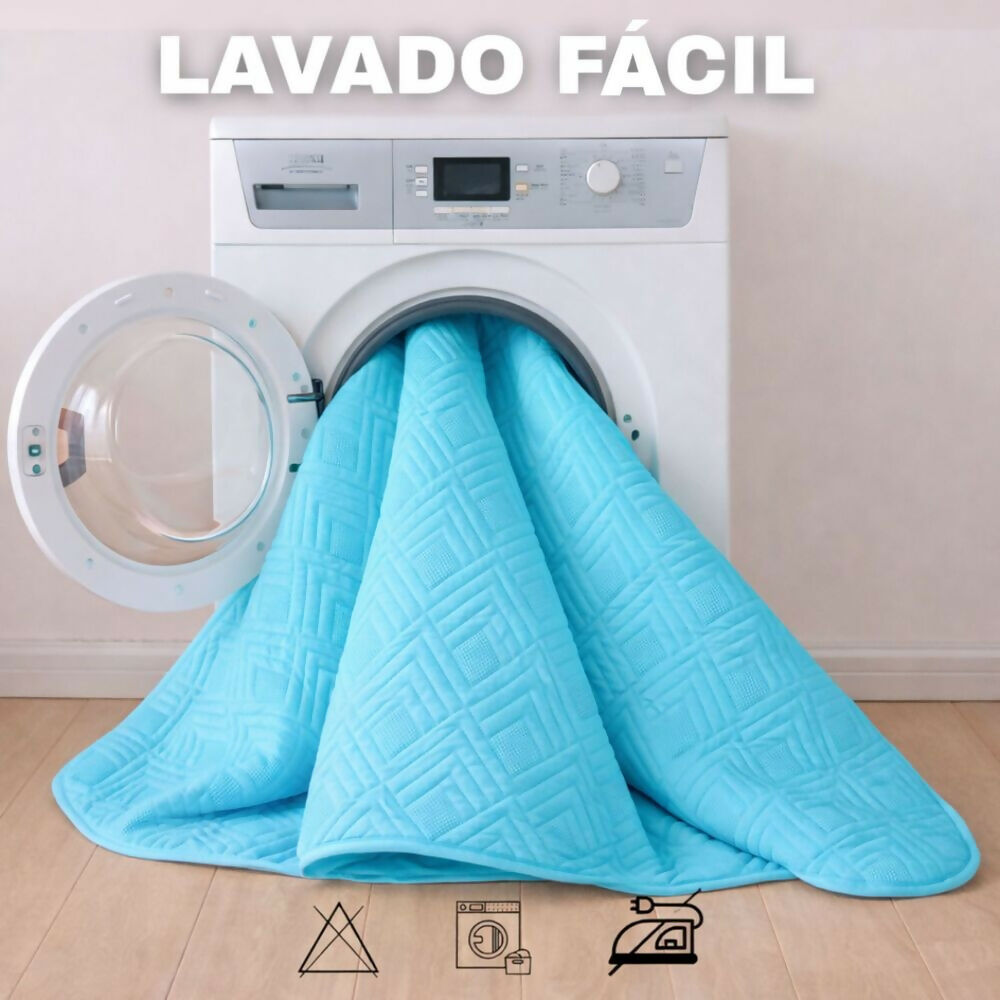 Combo protector colchon king acolchado turquesa 200x200cm