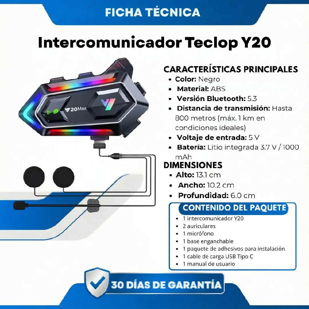 Intercomunicador Teclop Y20 Inalámbrico Para Motociclistas Con Micrófono De Alta Calidad