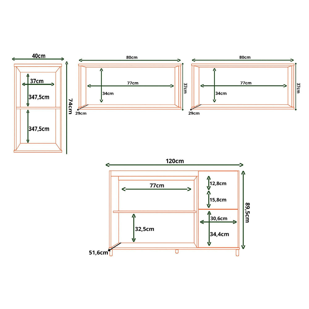 Cocina 200 cm Rosario 5 Puertas 2 Cajones - Natural/Oliva
