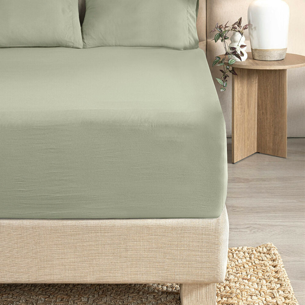 Sábanas Viasoft Washed Matcha, para Cama Sencilla