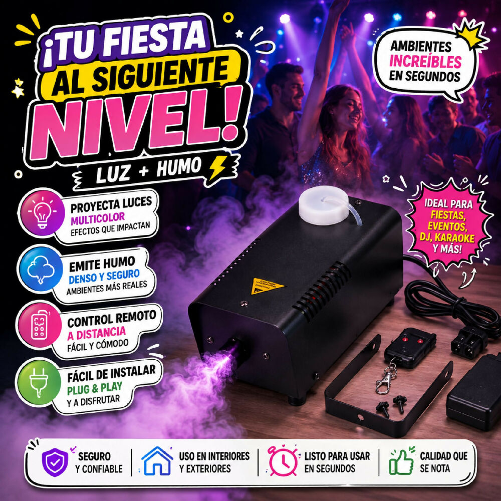 Proyector De Luces Y Máquina De Humo 600W Diseño Compacto Para Eventos Y Discoteca