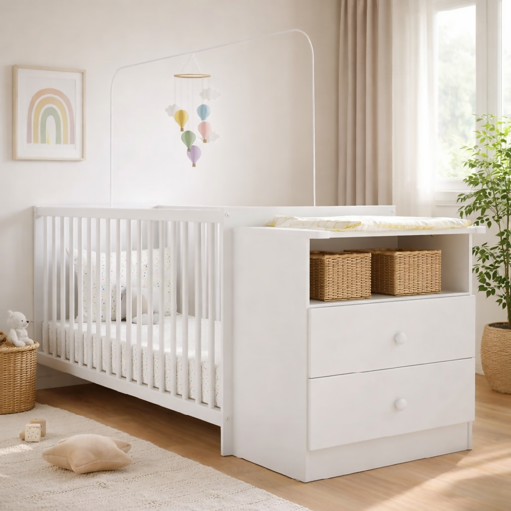 Cuna Bebe Blanca con comoda