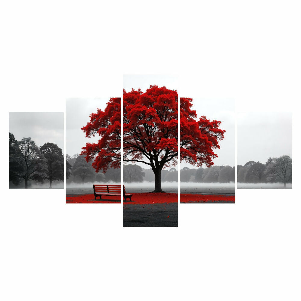 Cuadro Lienzo 5 Piezas El Arbol de la Paz Rojo 134x72cm