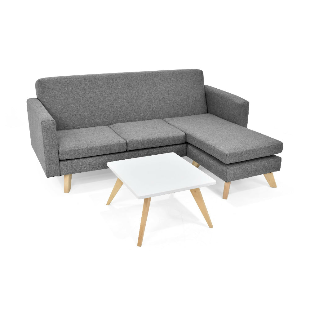 Set de Sala Burdeos en Tela Gris con Mesa de Centro Nova
