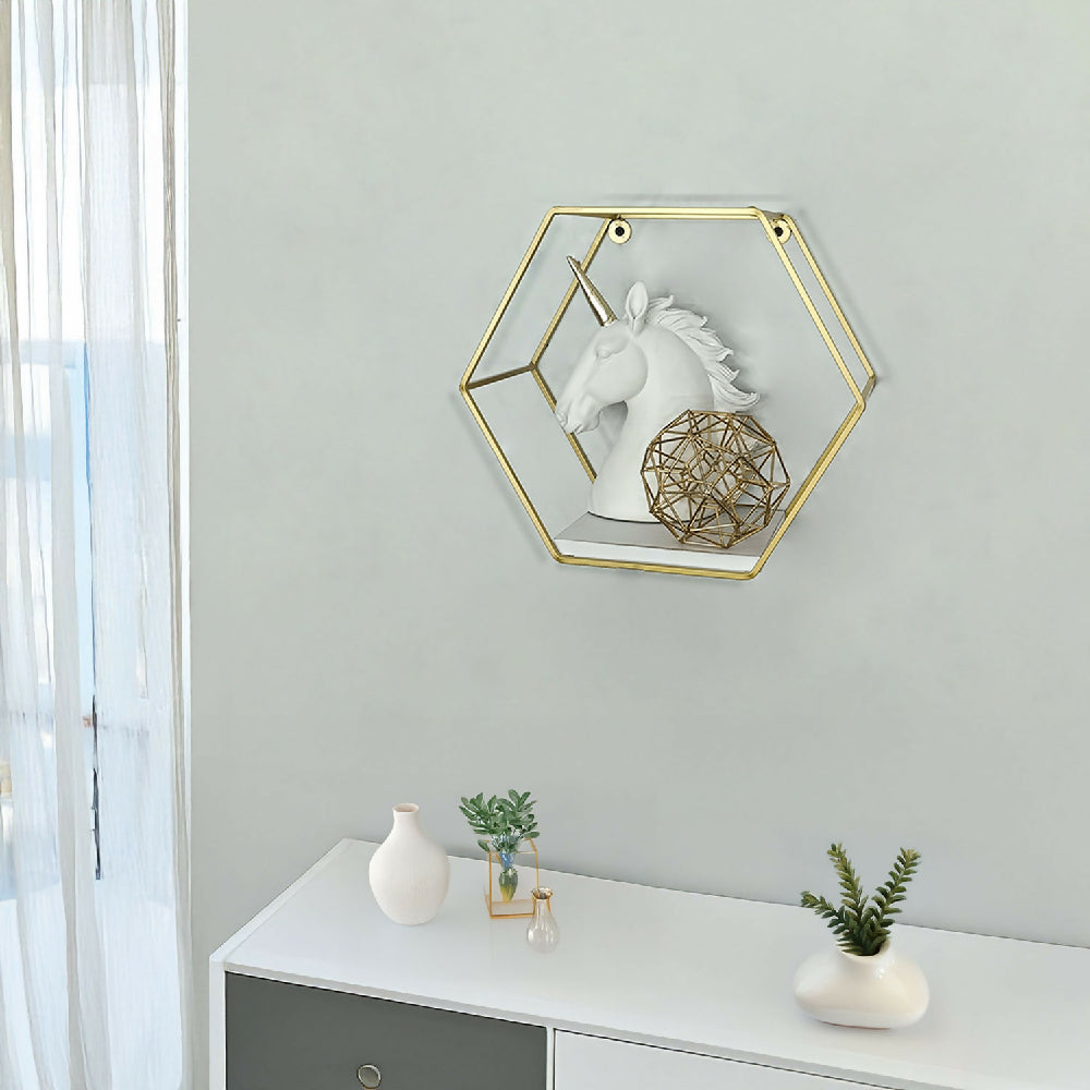 Repisa Hexágono Metal, Dorado+ Blanco