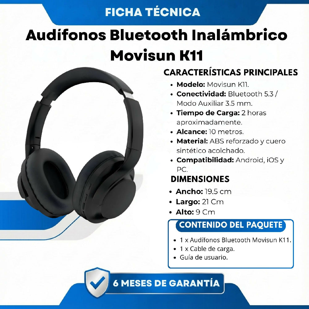 Audífonos Bluetooth Inalámbrico Movisun K11 Y Conexión Estable