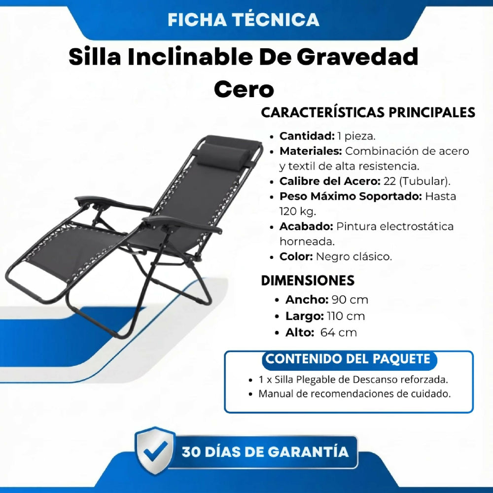 Silla Inclinable De Gravedad Cero Plegable Para Exterior Jardín