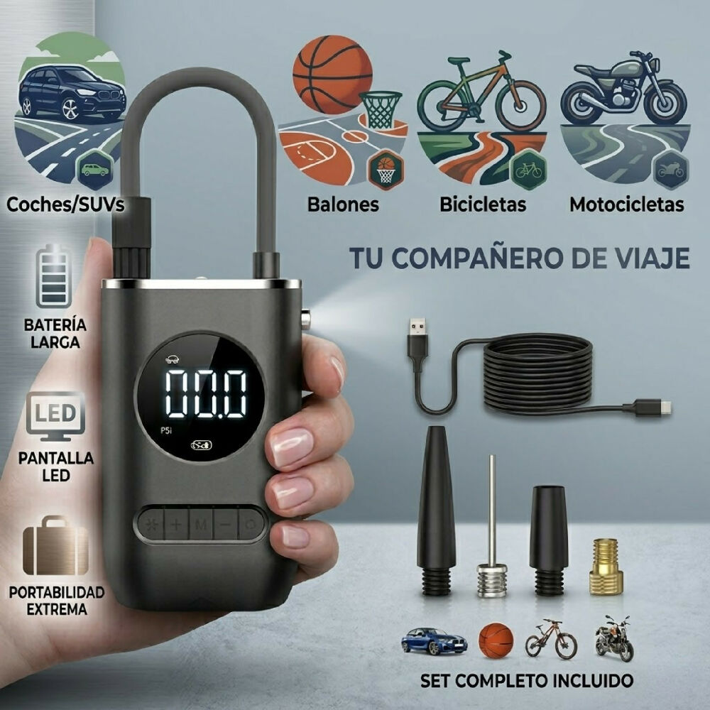 Compresor De Aire Inalámbrico 2 En 1 Con Candado De Alta Seguridad