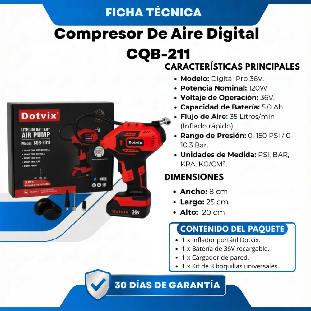 Compresor De Aire Digital Portátil CQB-211 Inflador Eléctrico Recargable Para Llantas De Carro Moto Bicicleta