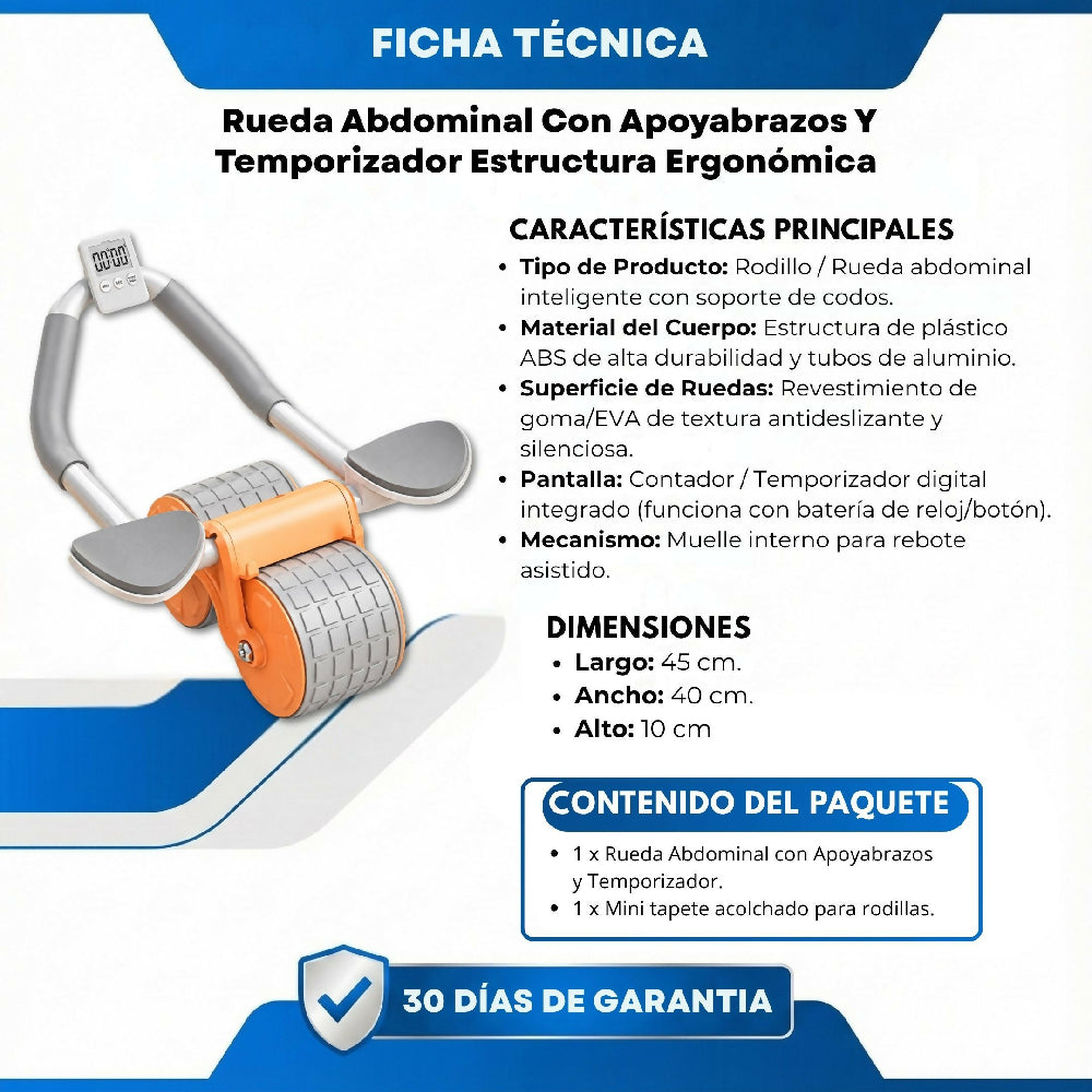 Rueda Abdominal Con Apoyabrazos Y Temporizador Estructura Ergonómica