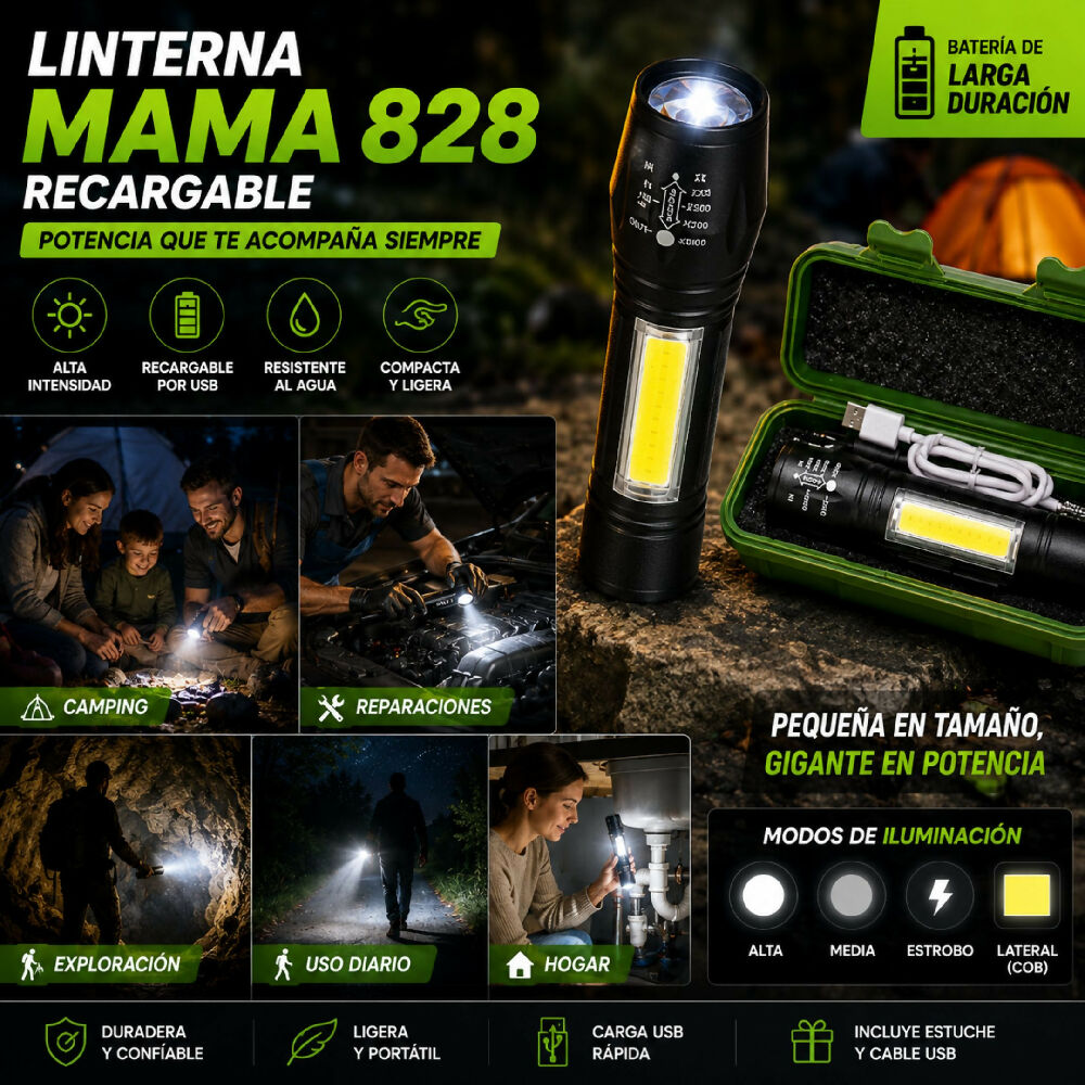 Linterna Mama 828 Recargable Iluminación De Gran Potencia