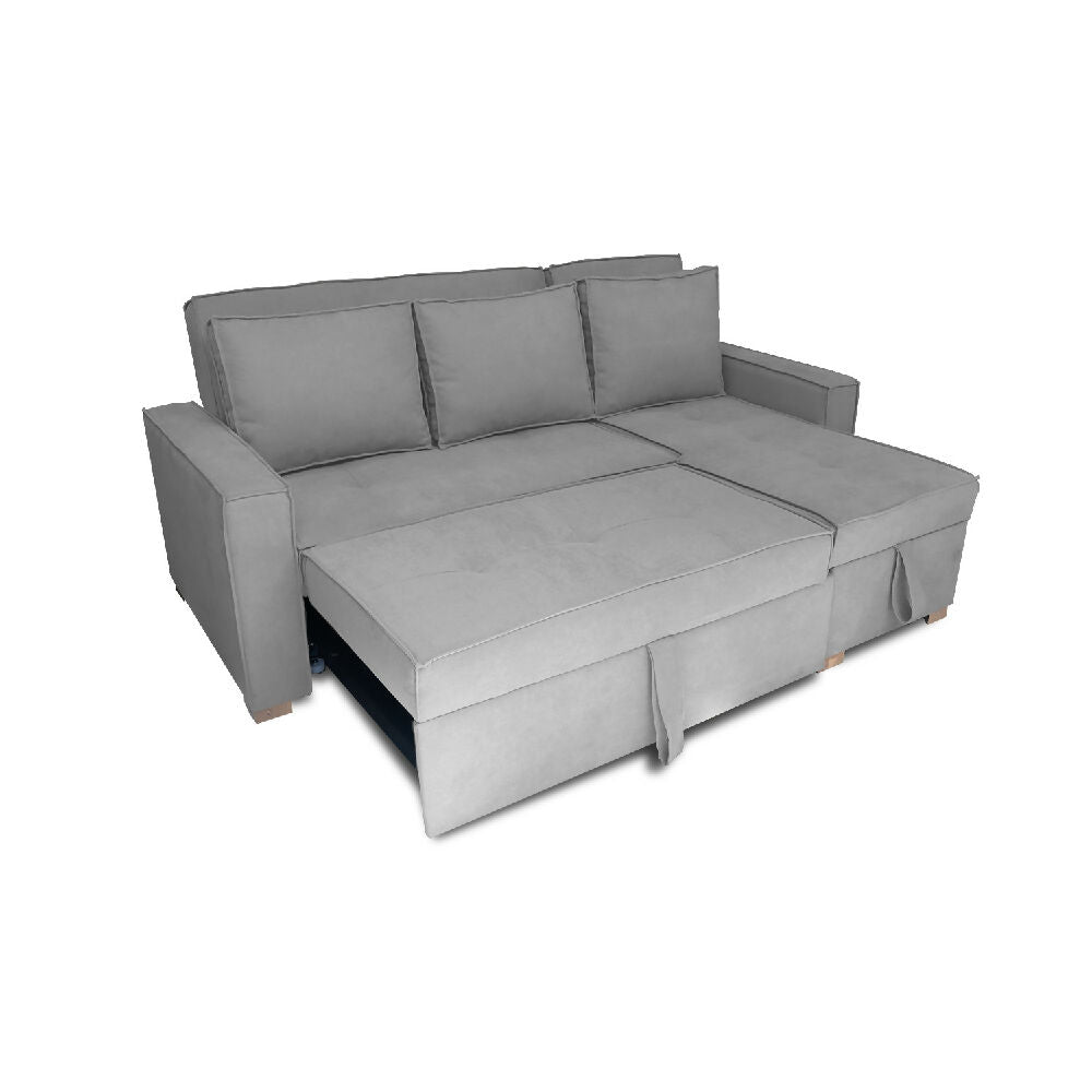 Esquinero Baúl Marsella Multifuncional Reclinable Derecho Gris + Cojines Decorativos