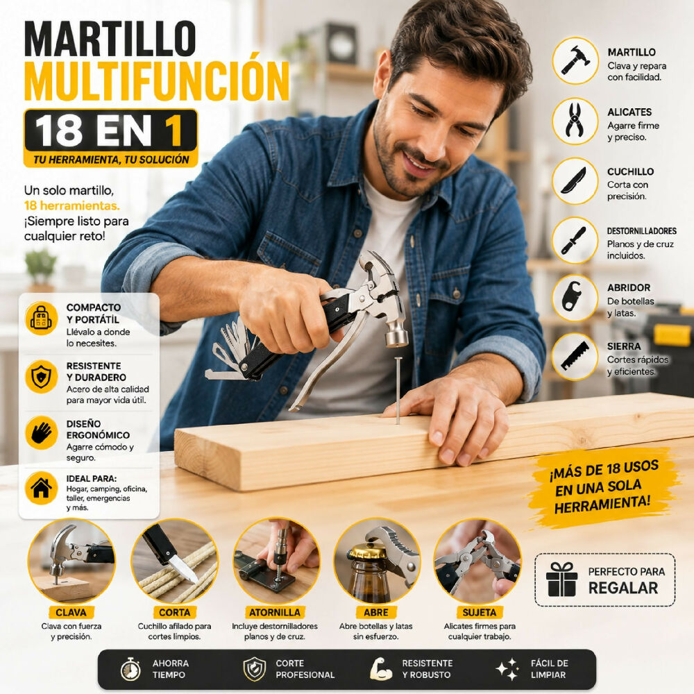 Martillo Multifunción 18 En 1 Kit Portátil De Herramientas Integradas