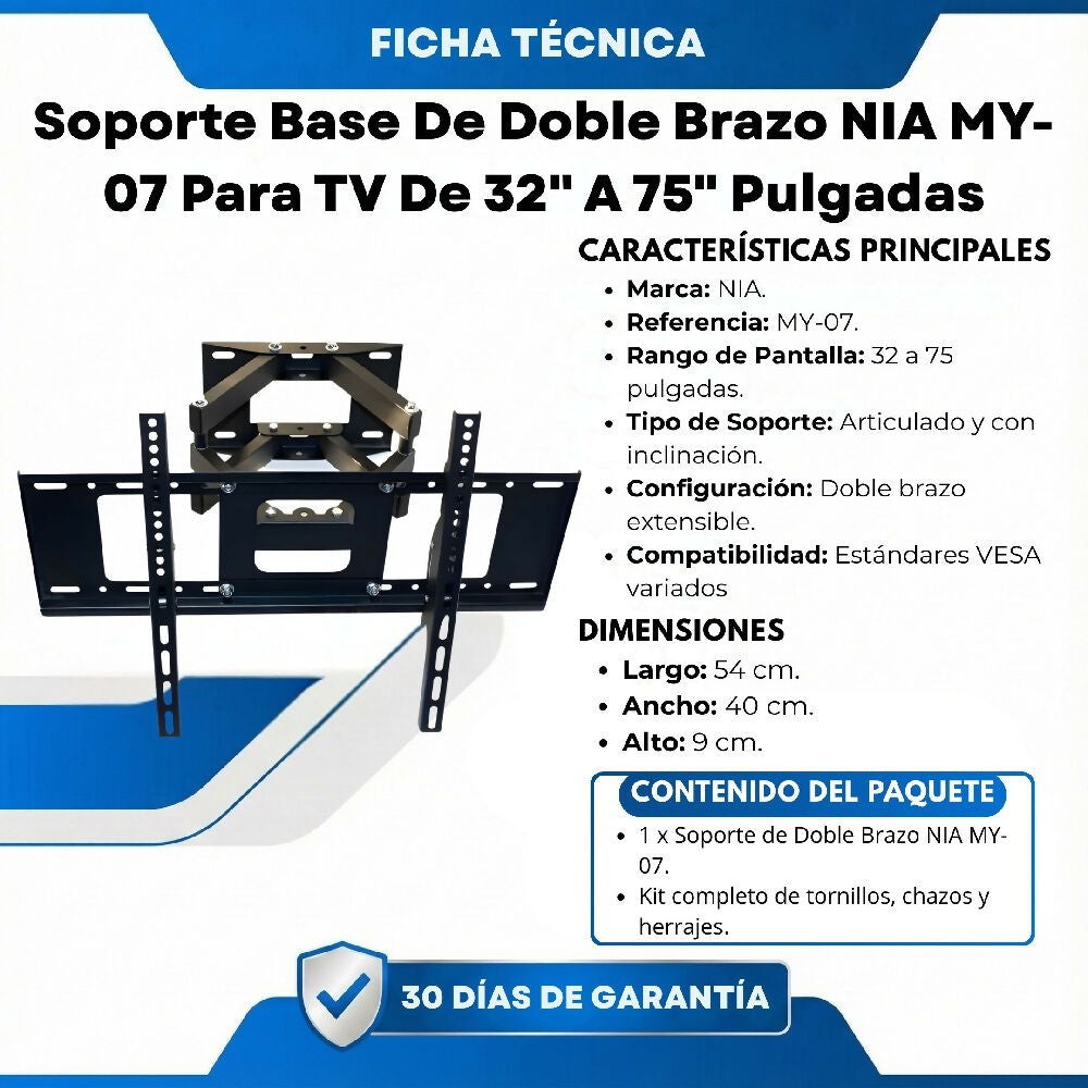 Soporte Base De Doble Brazo NIA MY-07 Para TV De 32" A 75" Pulgadas