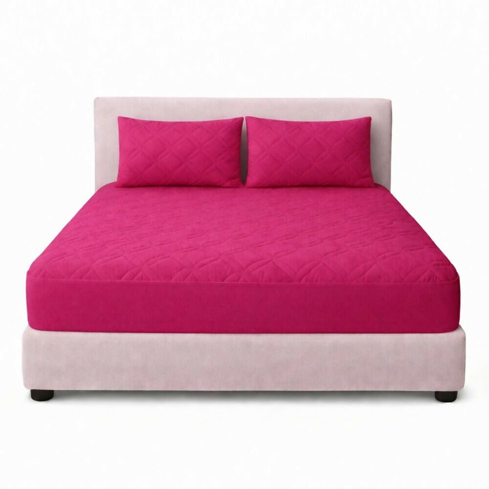 Combo protector colchon queen acolchado fucsia 160x190cm
