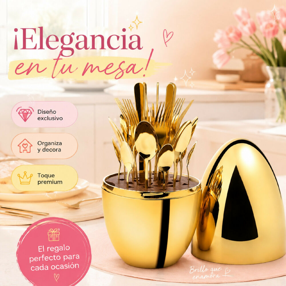 Set De Cubiertos De Lujo Por 24 Piezas Con Estuche Organizador De Huevo