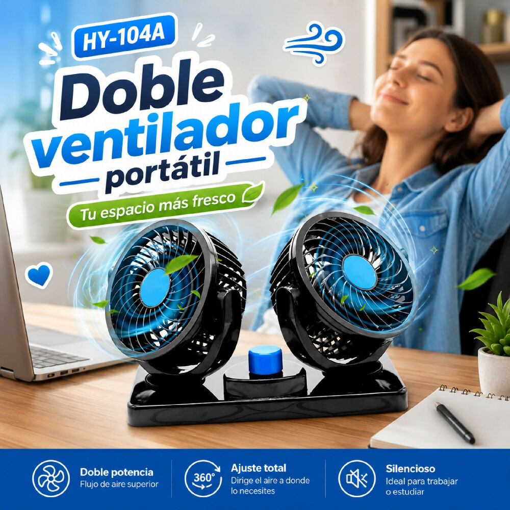 Ventilador Doble Para Carro 12V HY-104A Con Cabezales Ajustables 360°