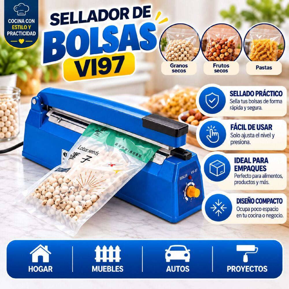 Sellador De Bolsas Térmico VI97 Dispositivo Práctico Y Seguro Para Uso Doméstico Y Comercial