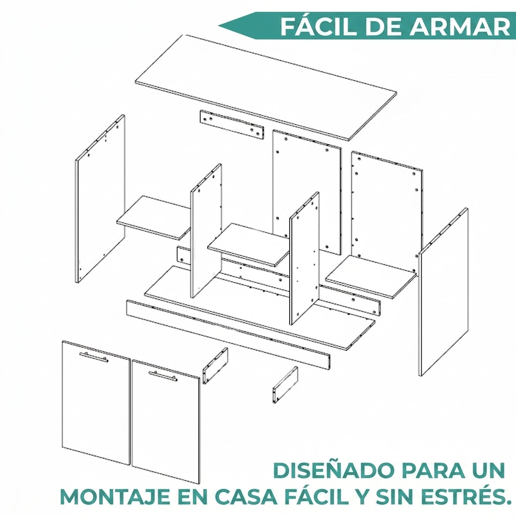Barra de Cocina Samara, Blanco y Café Claro, con Dos Puertas y Entrepaños ZF
