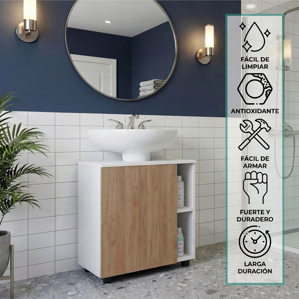 Mueble Para Lavamanos Pascuale, Blanco Duqueza y Fresno Europeo, No incluye Lavamanos ZF