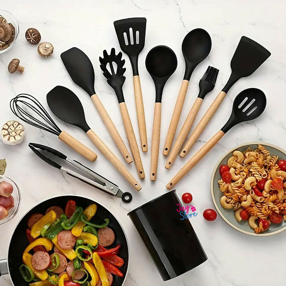 Set 12 Utensilios para Cocina Silicona Resistentes al Calor